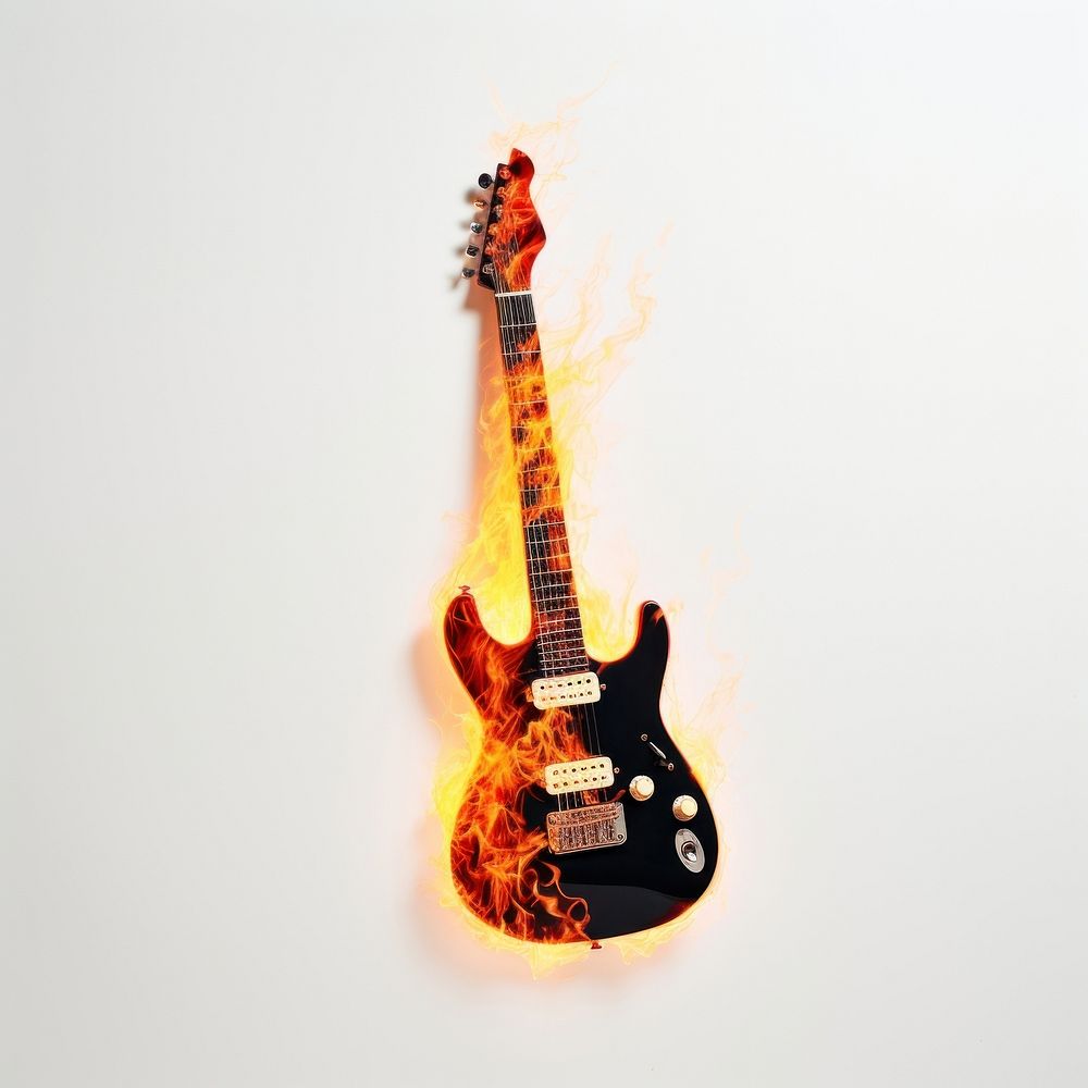 Photography of a Burning electric guitar fire illuminated creativity.