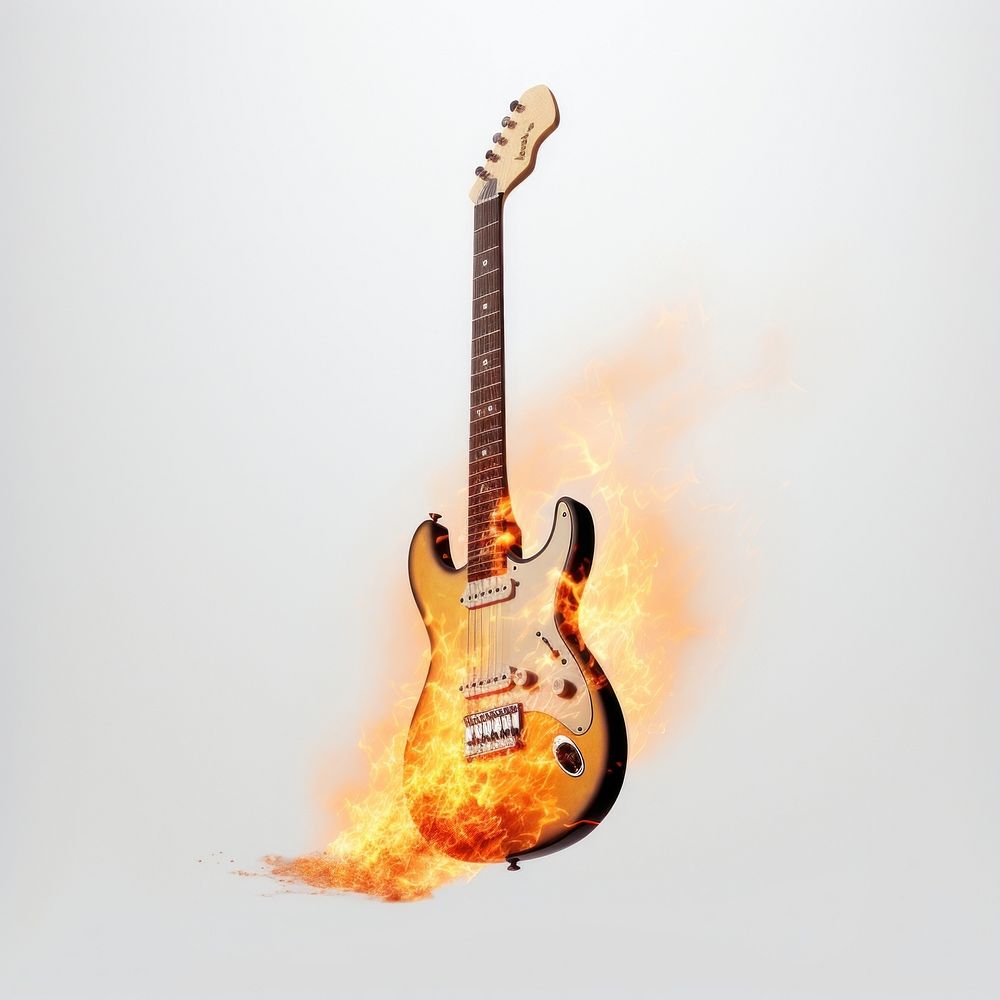 Photography of a Burning electric guitar burning fire performance.