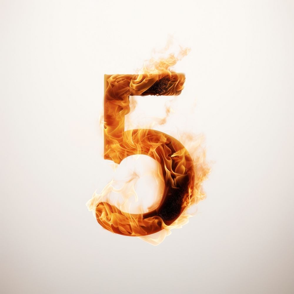 Photography of a Burning number 5 text flame font.