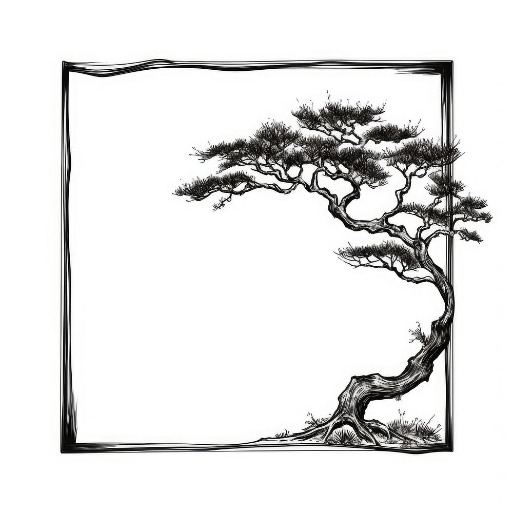 Stroke outline bonsai frame drawing sketch ink.