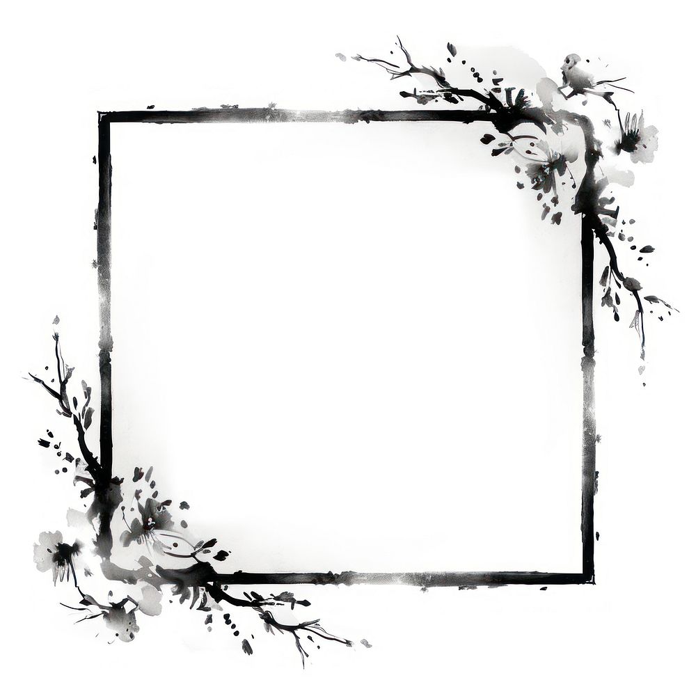 Stroke outline chinese plum frame pattern white ink.