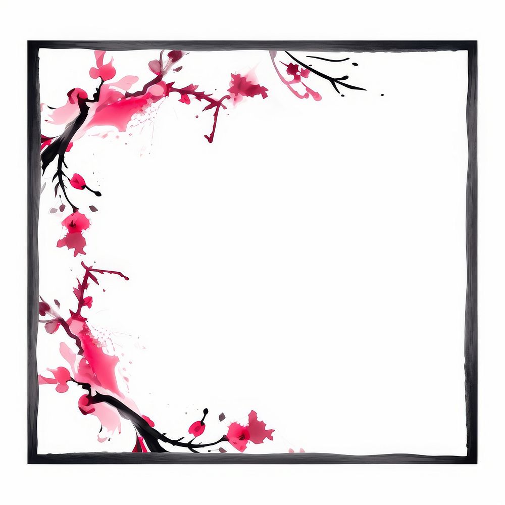 Stroke outline pink chinese plum frame blossom flower plant.