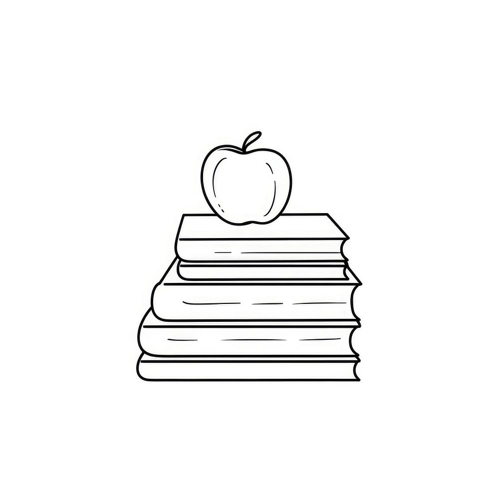 Stack of books with apple sketch publication drawing.