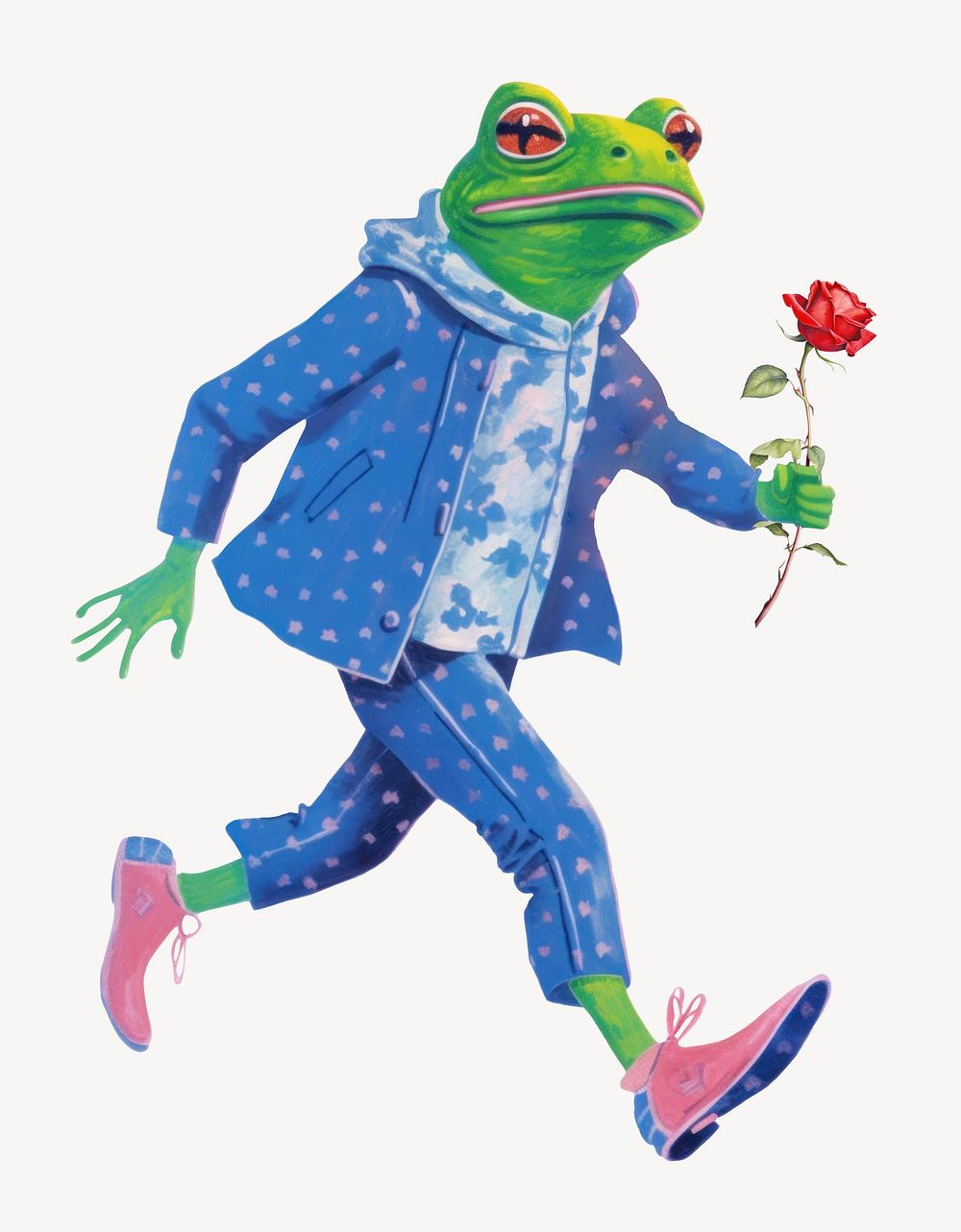 Frog character holding red rose digital art illustration