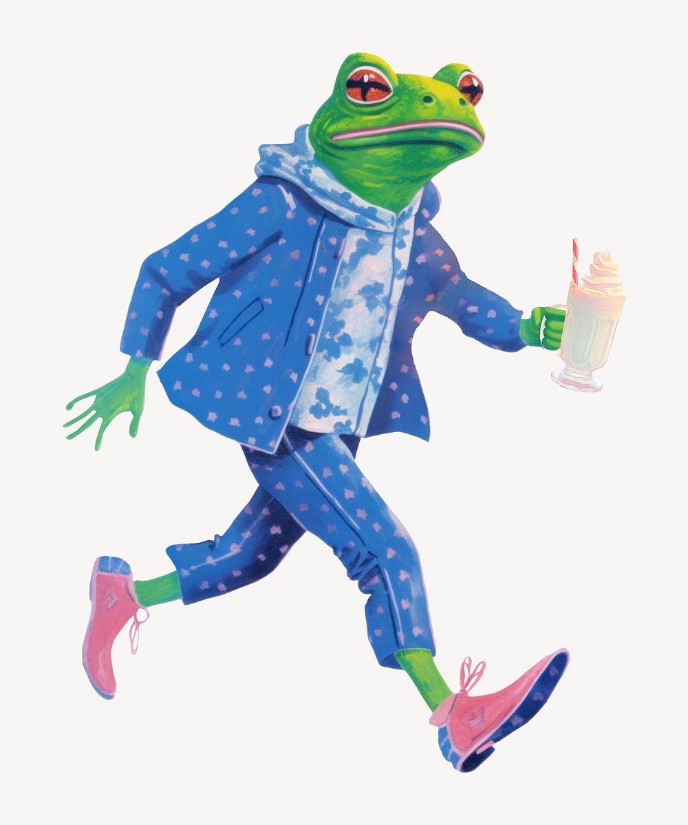 Frog character holding milkshake digital art illustration