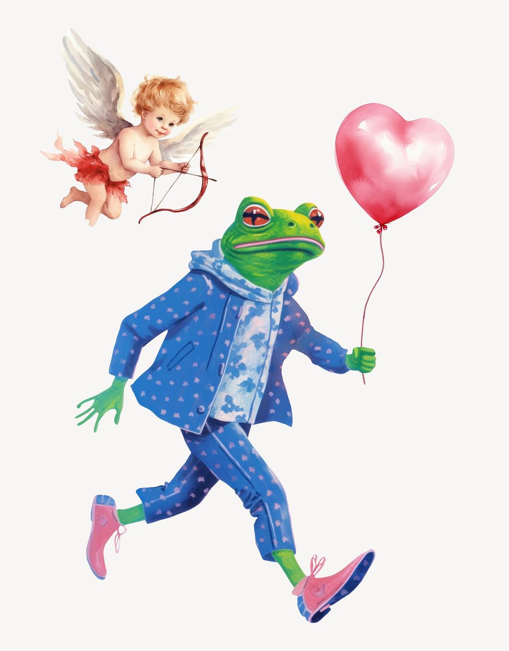 Frog character holding balloons digital art illustration