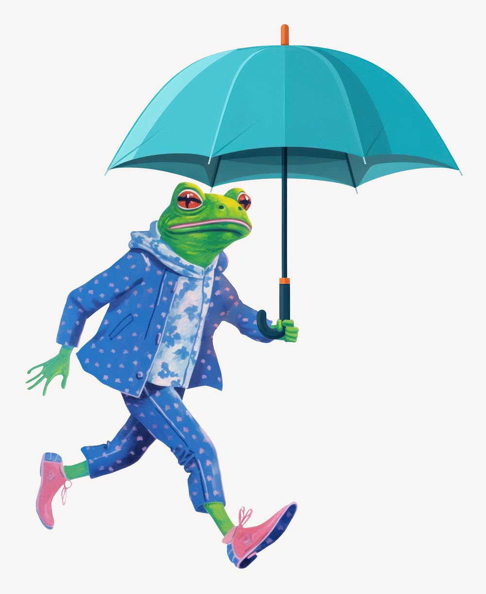 Frog character holding umbrella digital art illustration