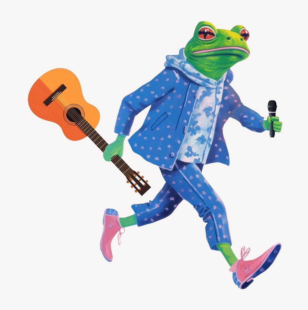 Musician frog character holding guitar digital art illustration
