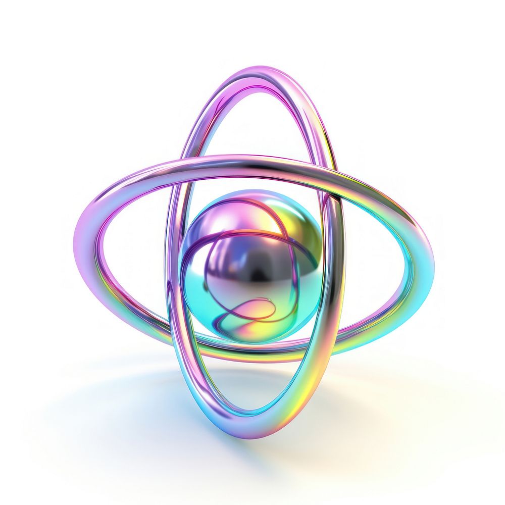 Atom symbol sphere white background futuristic.