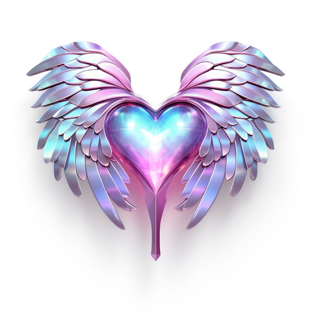 Wing heart jewelry purple white background.