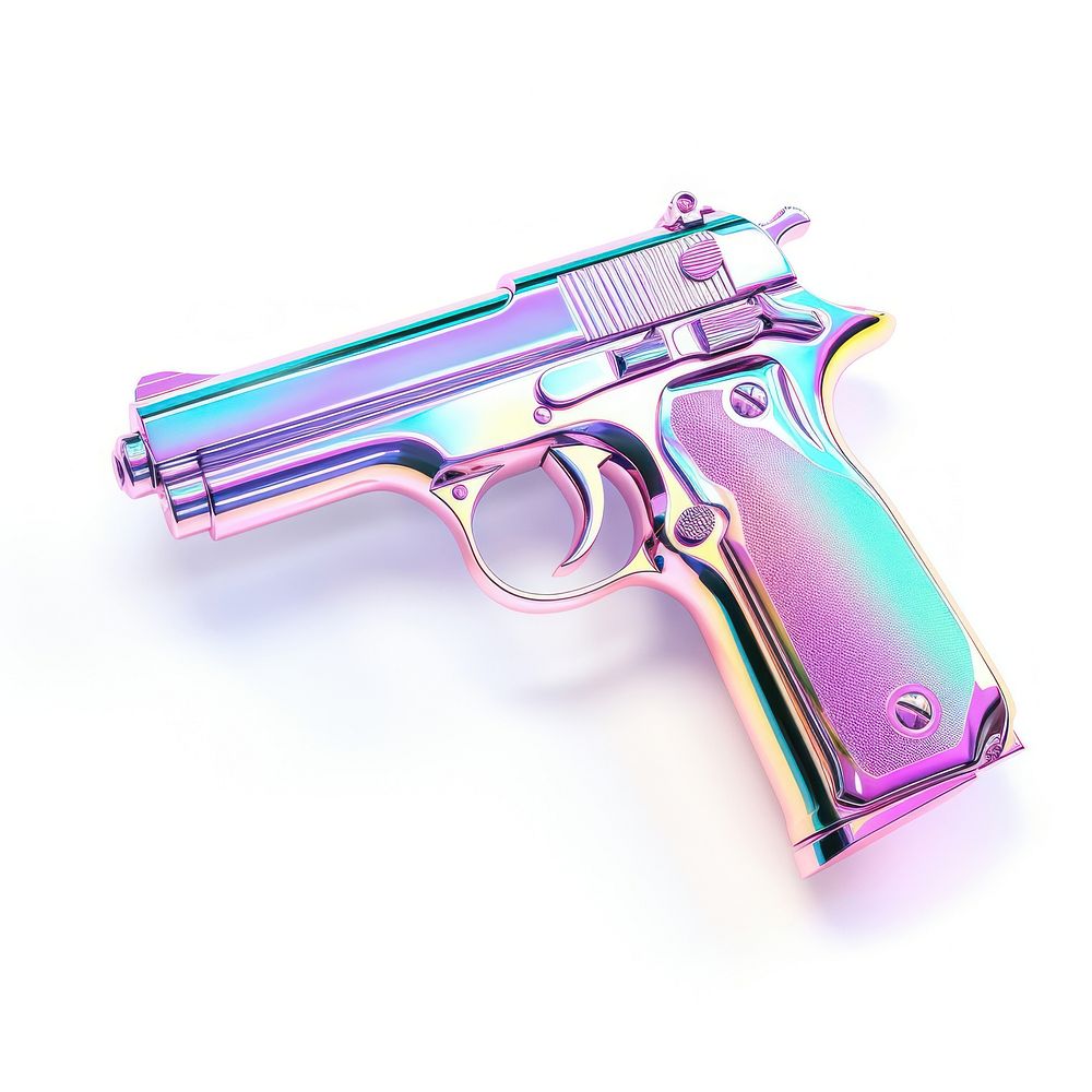 Young shoot handgun weapon white background.