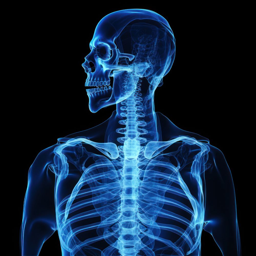 X-ray scan blue black background radiography.