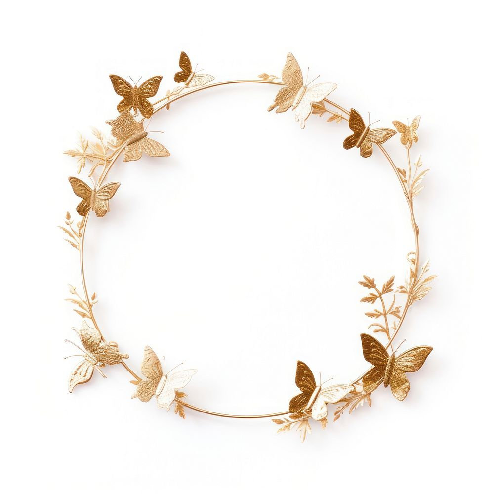 Jewelry wreath gold white background.