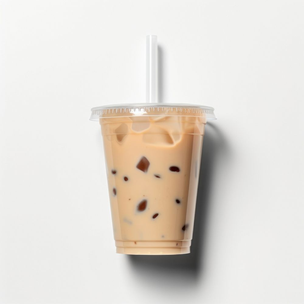 Transparent plastic cup  drink white background refreshment.