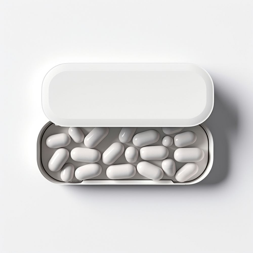 Pill box  white background medication container.