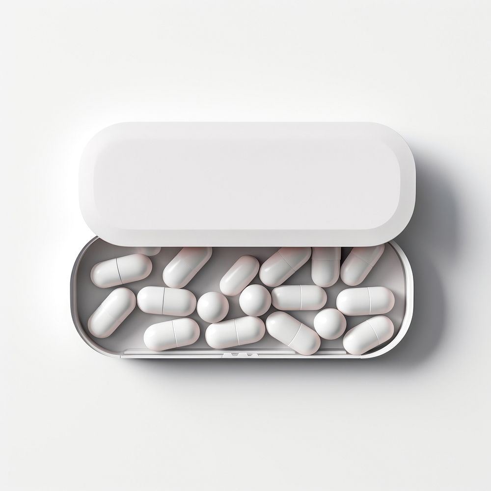 Pill box  white background medication container.