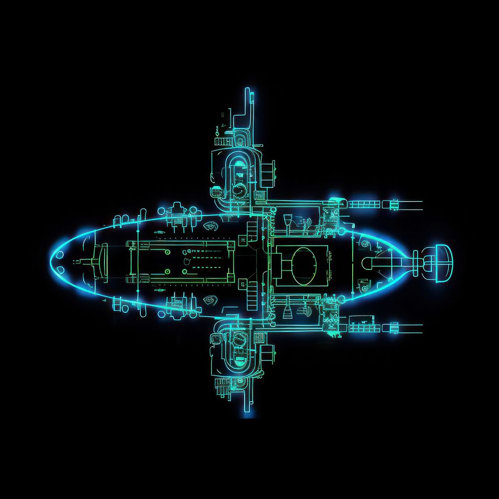 Submarine outline technology diagram blue.