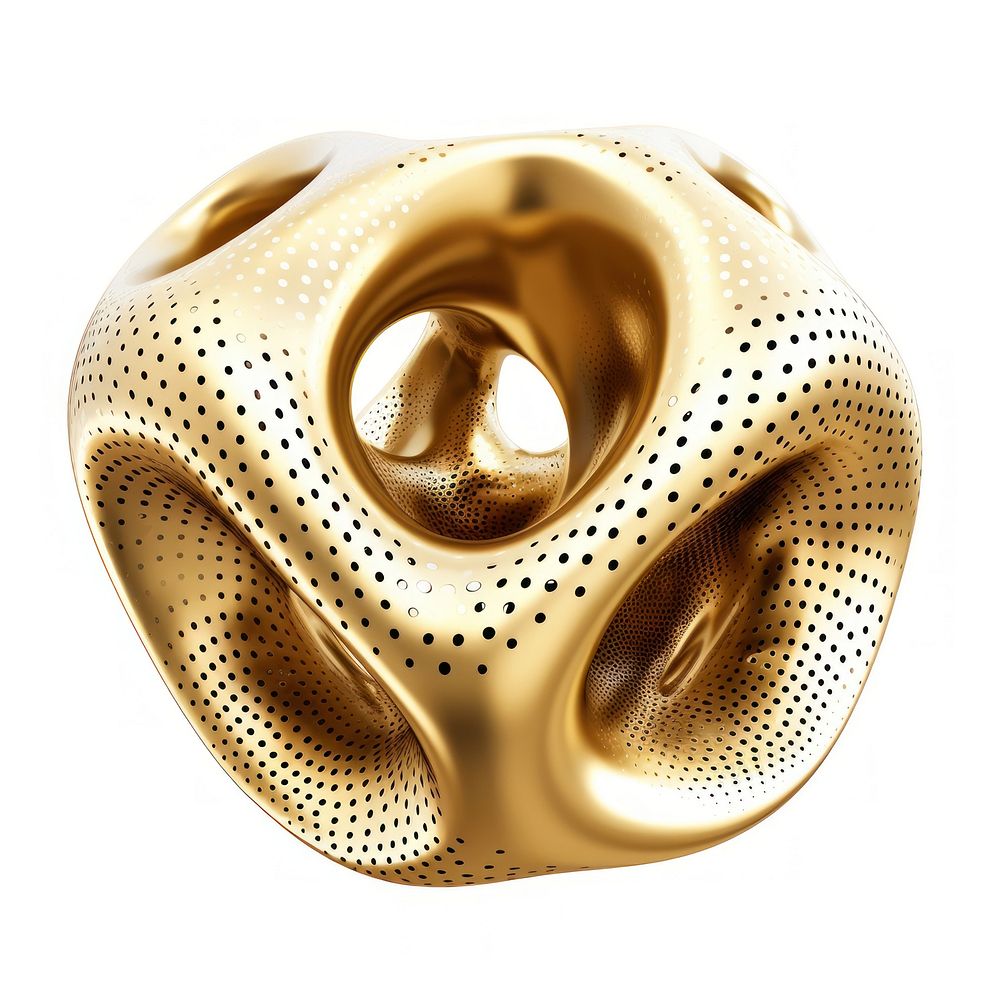 Surreal abstract shape gold color in poka dot texture jewelry white background accessories.