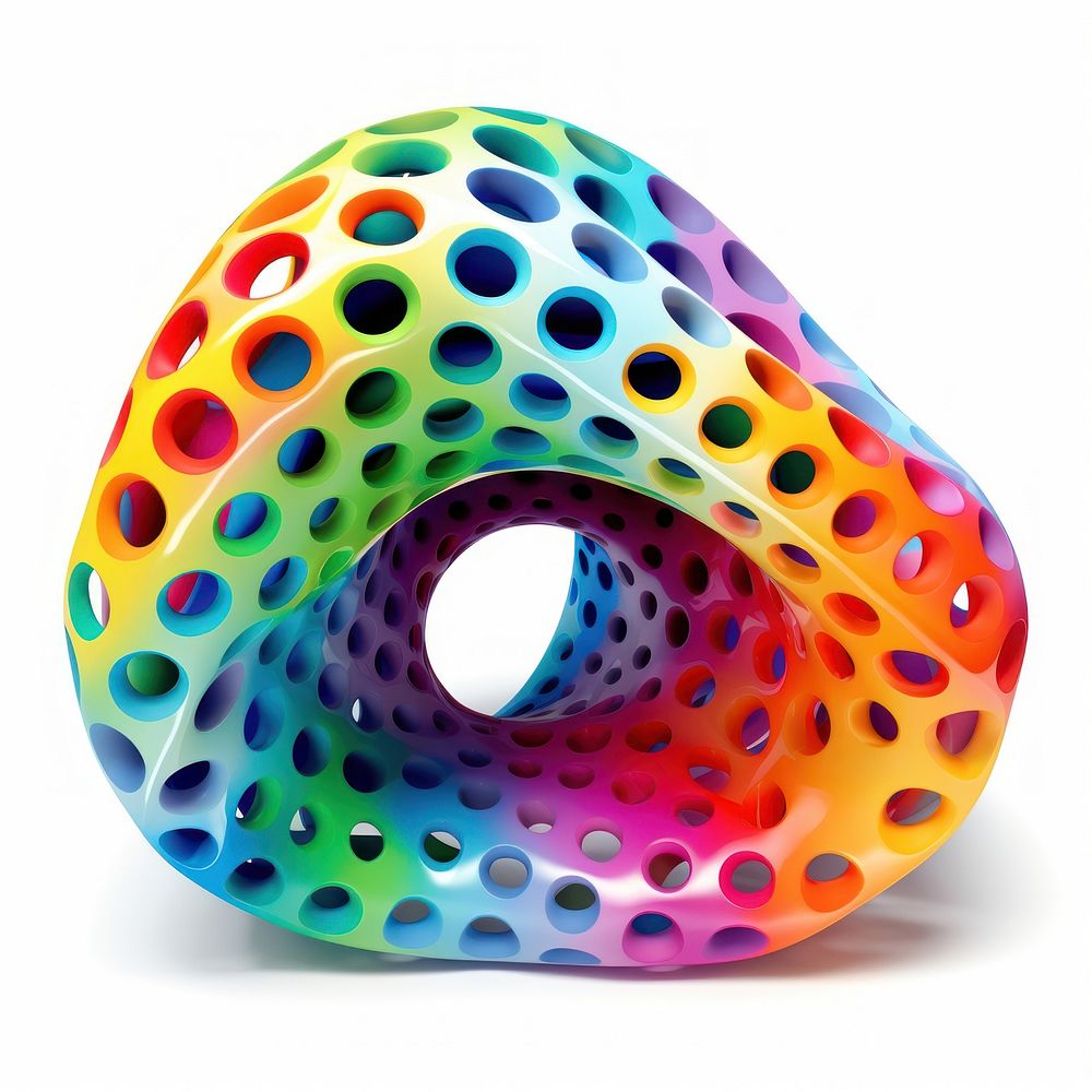 Surreal abstract shape rainbow color in poka dot texture art white background confectionery.