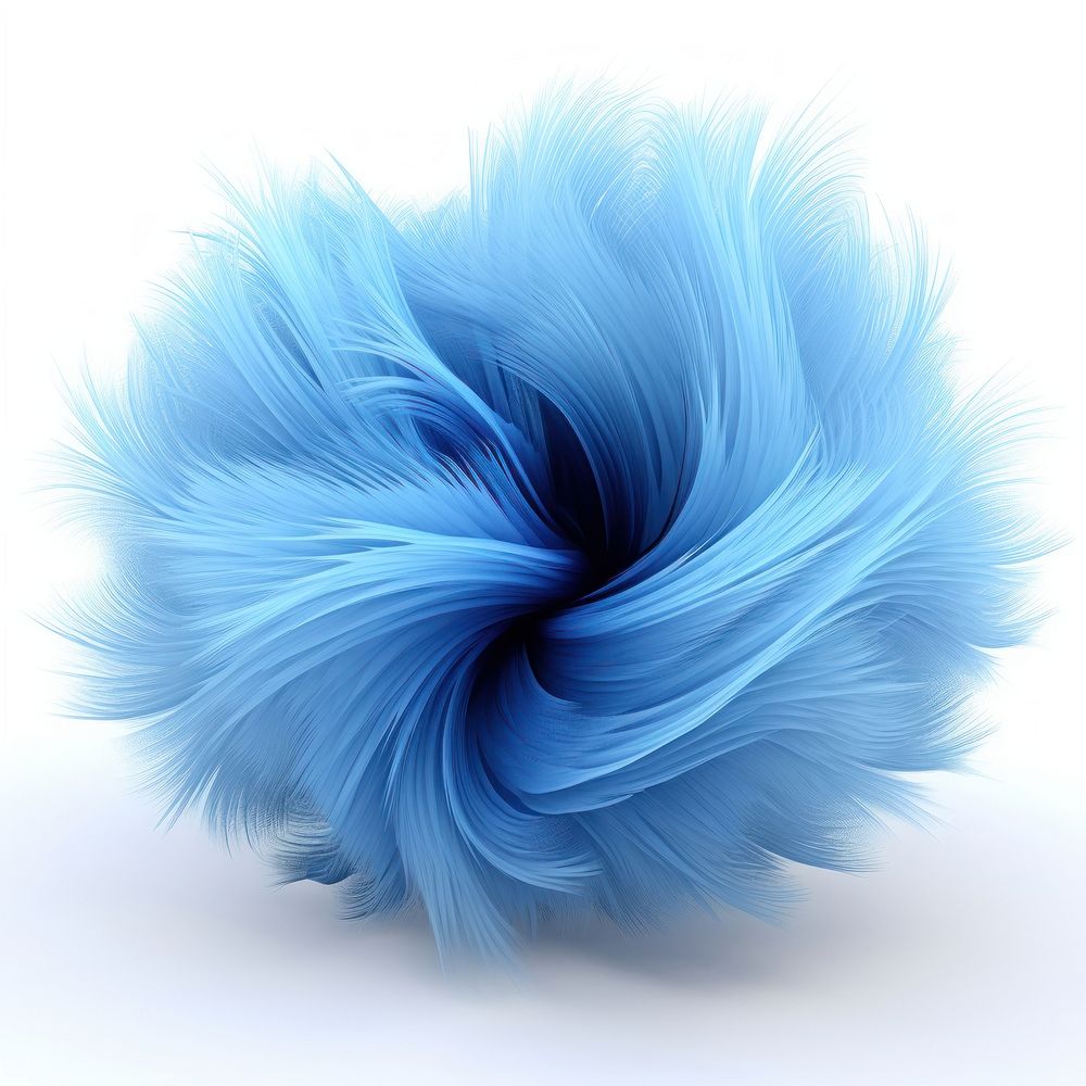 Surreal abstract shapes geometric forms blue color hairy texture white background lightweight accessories.