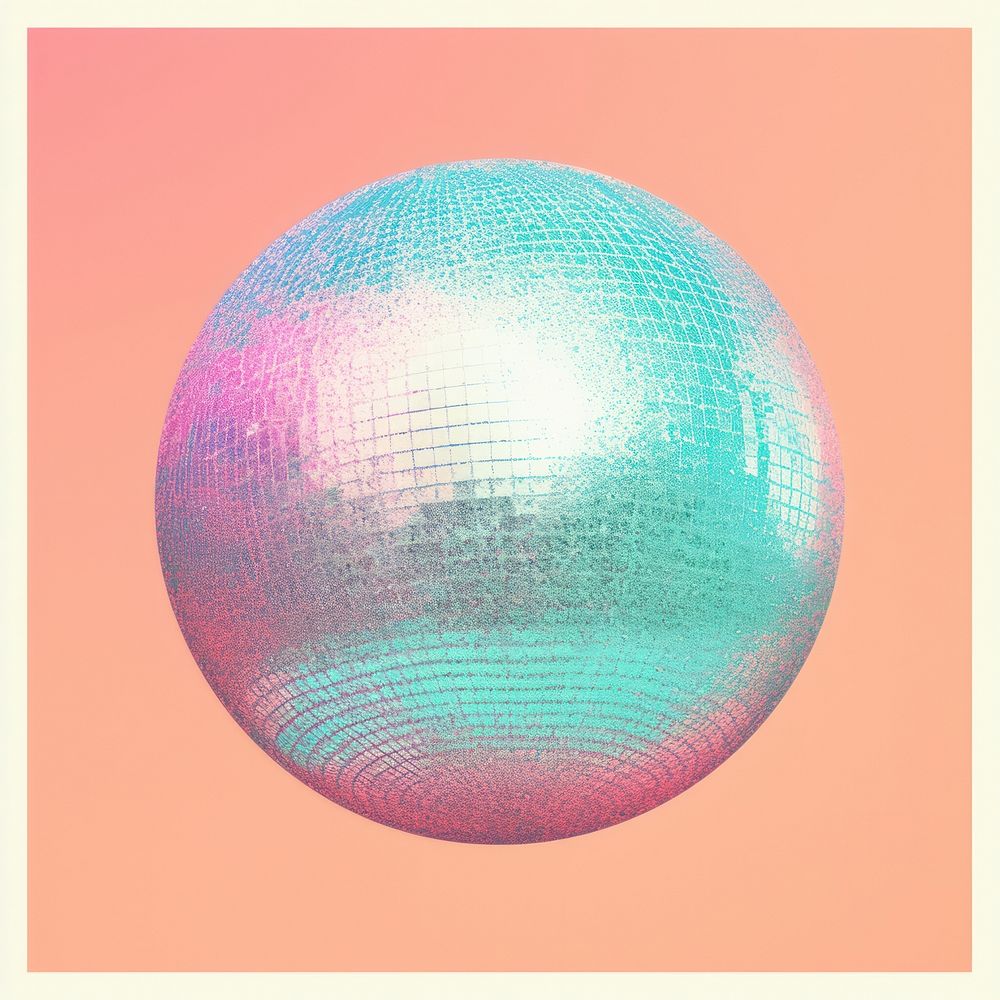 Pastel risograph printed texture of a disco ball purple sphere accessories.