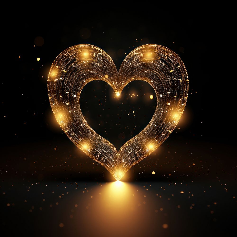 Heart light gold black background.