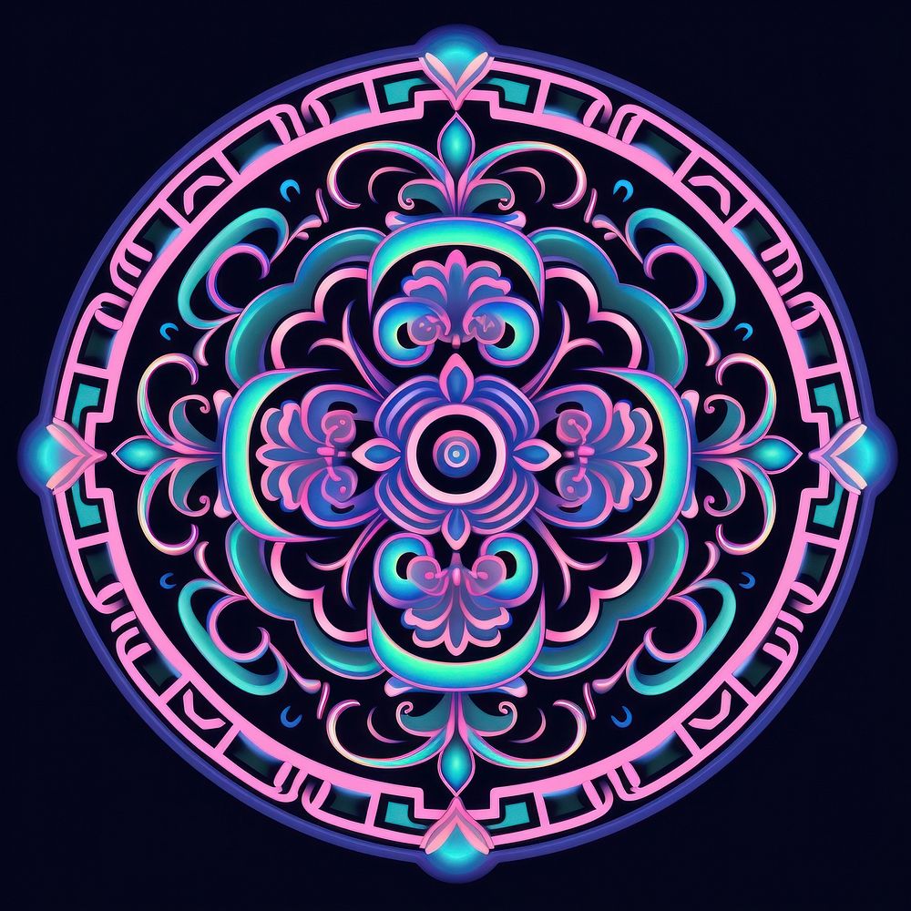 Illustration chinese ornament neon rim light pattern purple line.