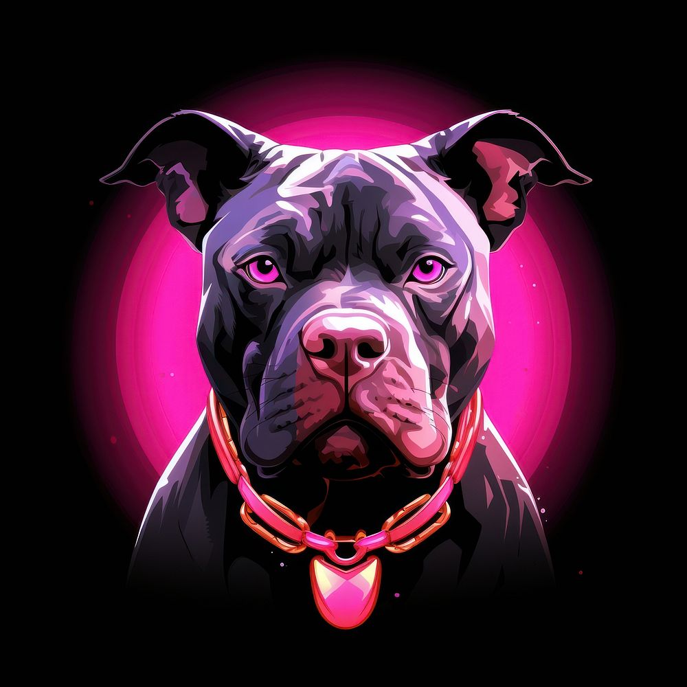Illustration American Bully neon rim light dog portrait bulldog.