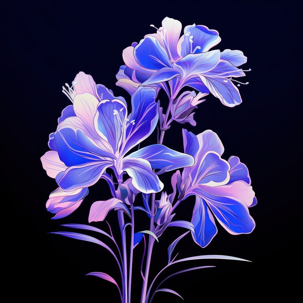 Illustration delphinium neon rim light purple flower petal.