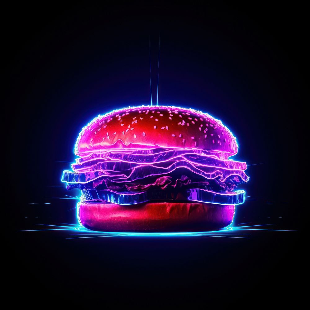 Illustration hamburger Neon rim light purple food blue.