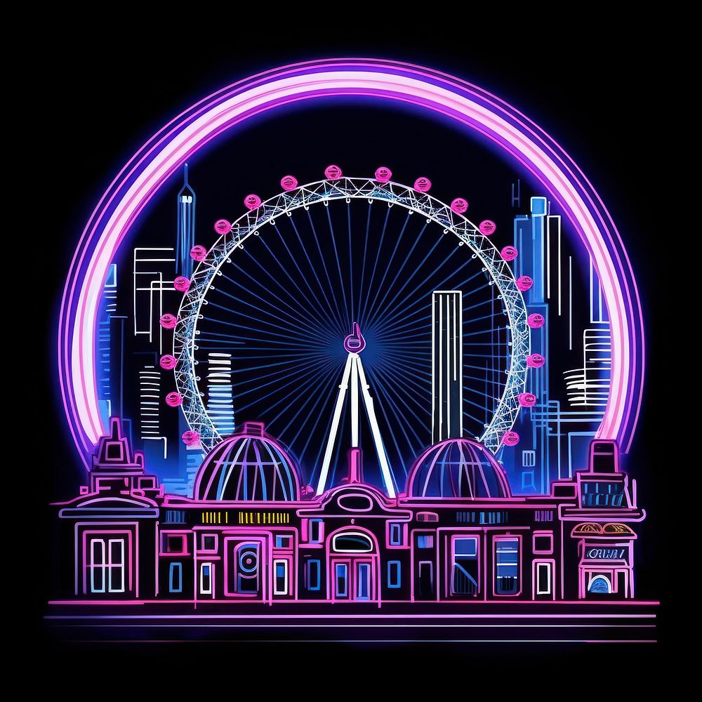 Illustration london neon rim light purple line blue.