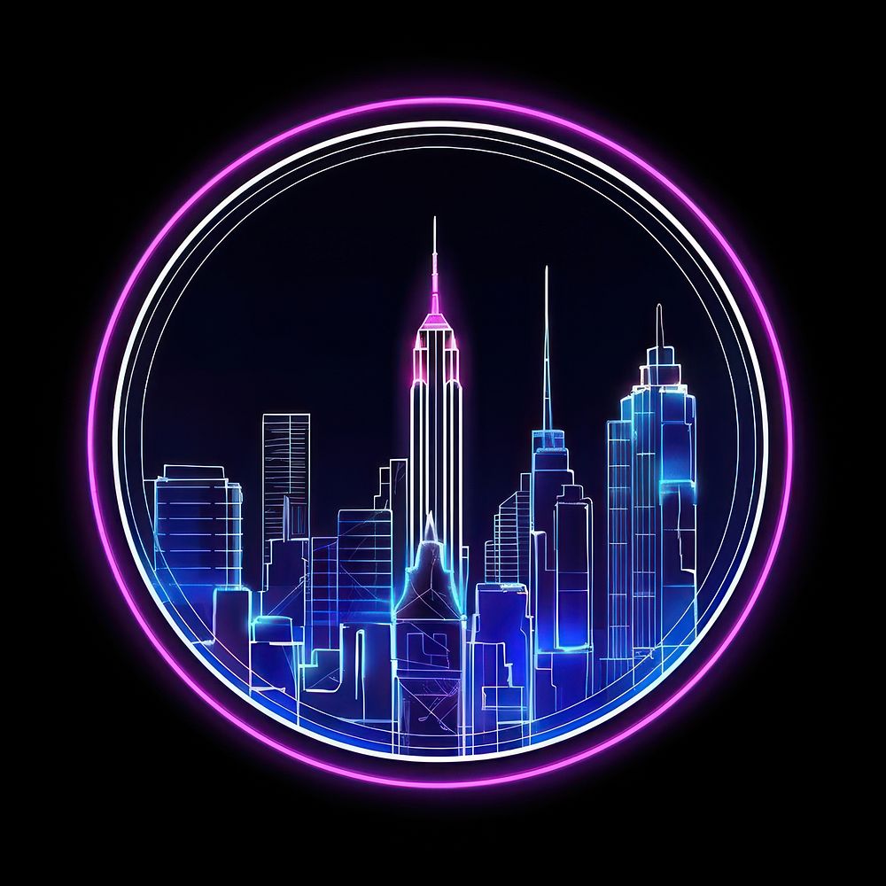 Illustration new york neon rim light purple city blue.