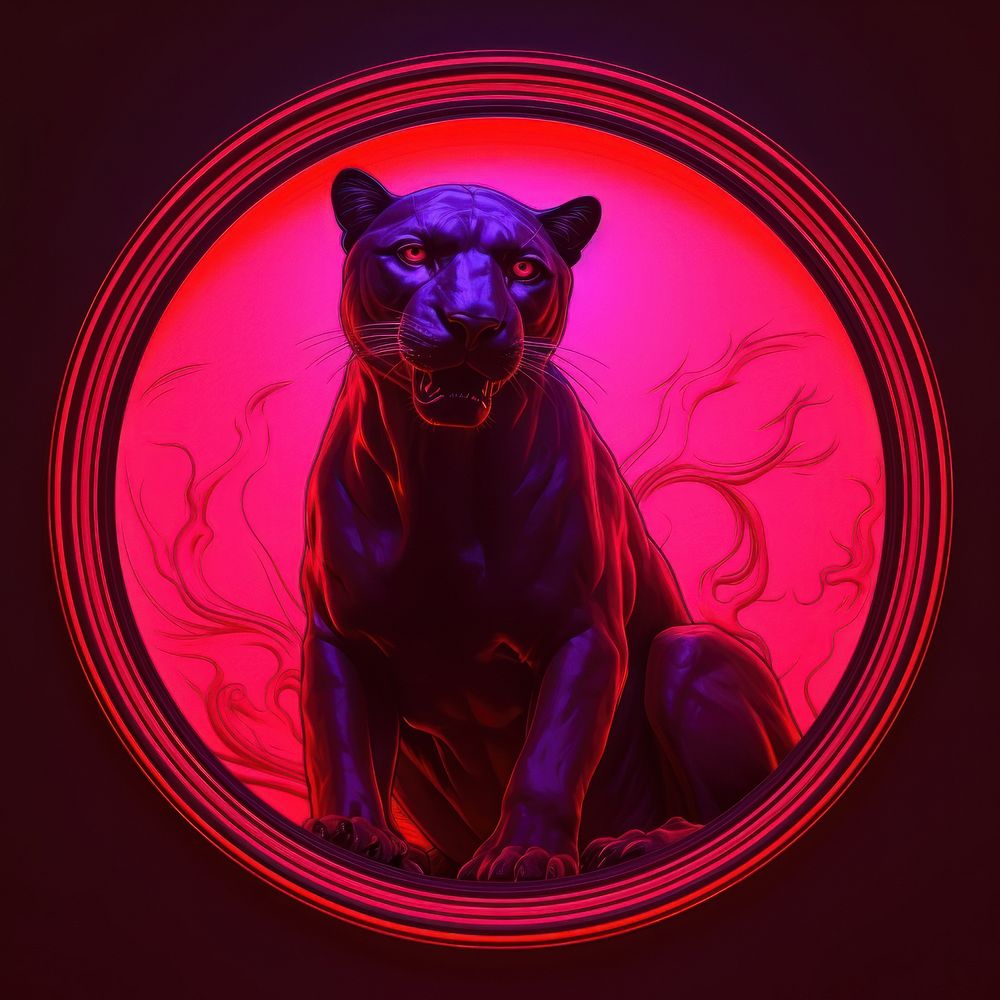 Illustration panther Neon rim light purple animal mammal.
