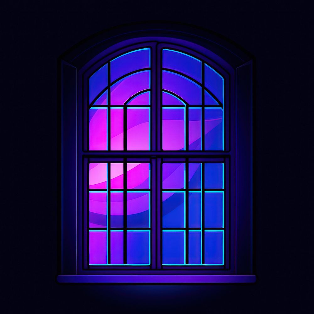 Illustration window Neon rim light purple line blue.