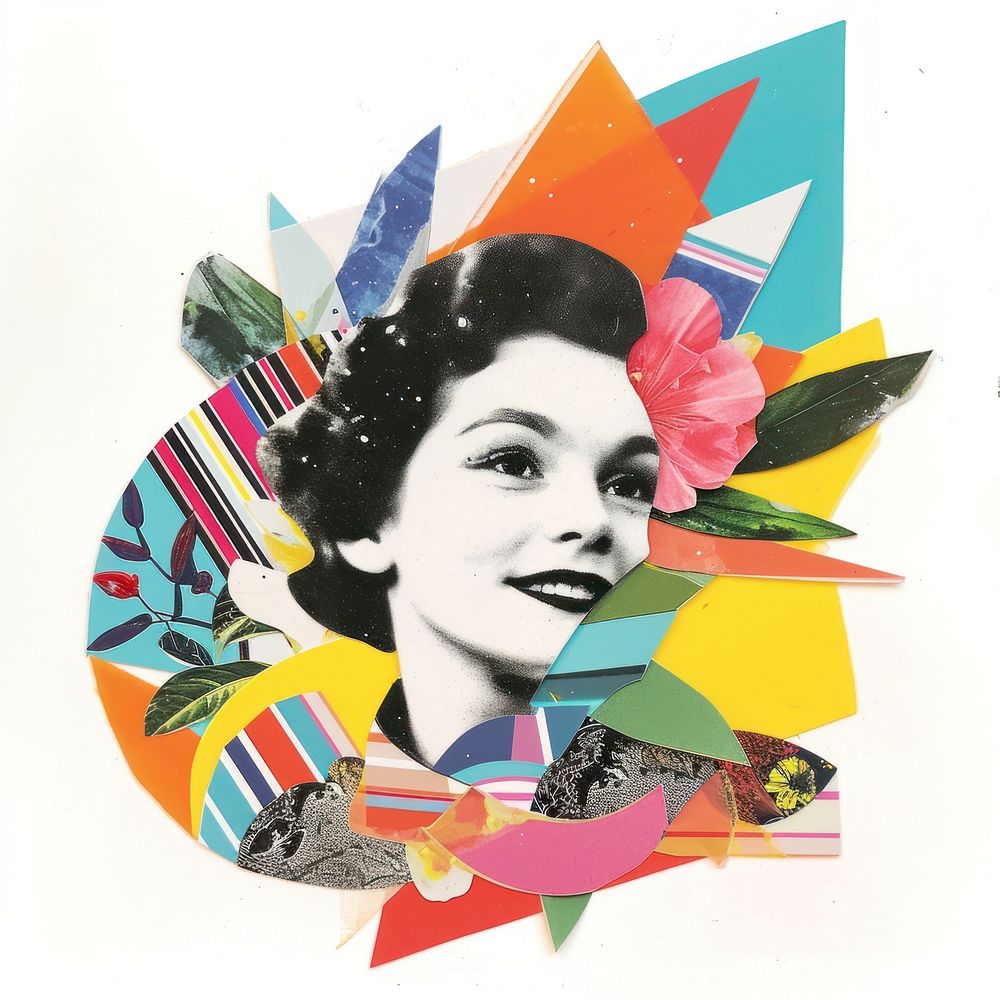 Retro Collages whit a happy girl collage art poster.