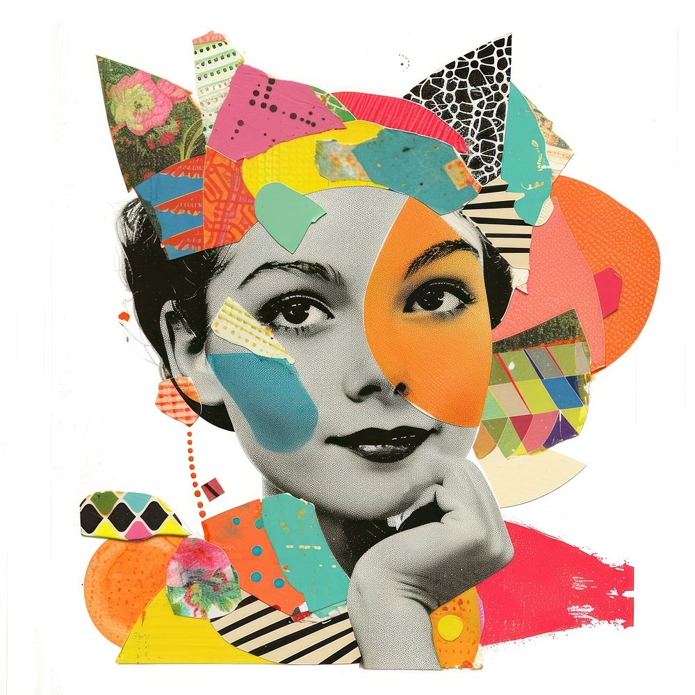 Retro Collages whit a happy girl collage art painting.