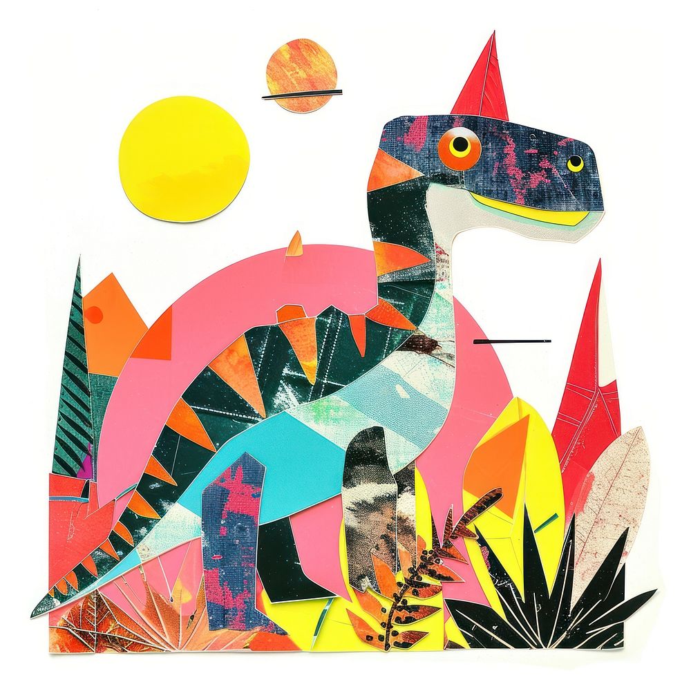 Retro Collages whit a happy dinosaur art painting collage.