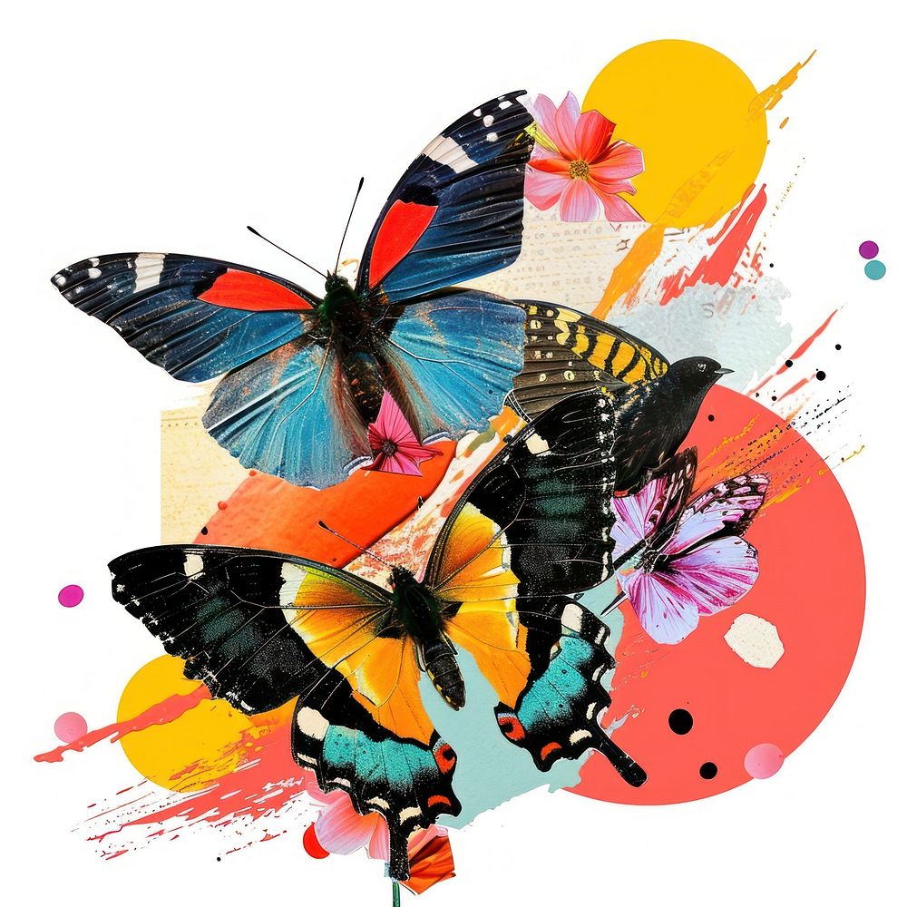 Retro Collages whit butterflys collage animal insect.