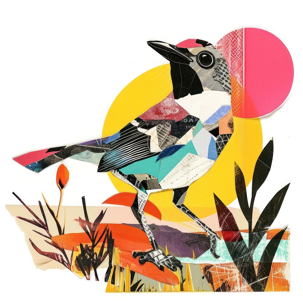 Retro Collages whit a happy bird collage art animal.