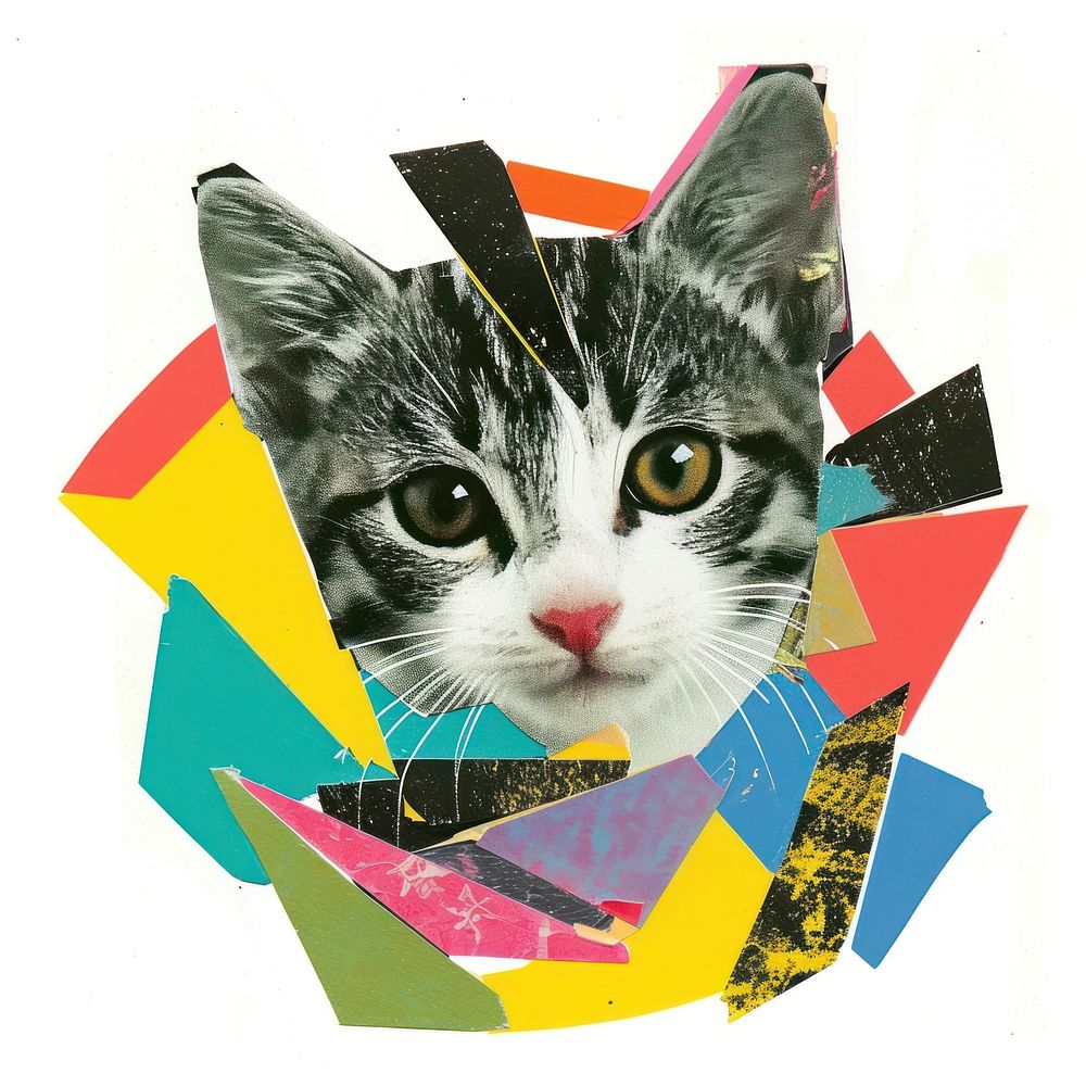 Retro Collages whit a happy cat collage art animal.
