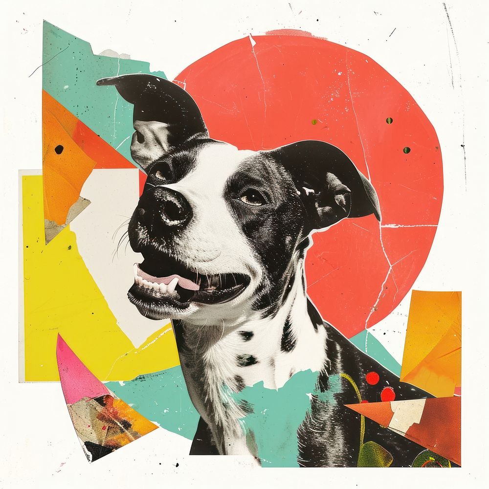Retro Collages whit a happy dog collage art mammal.