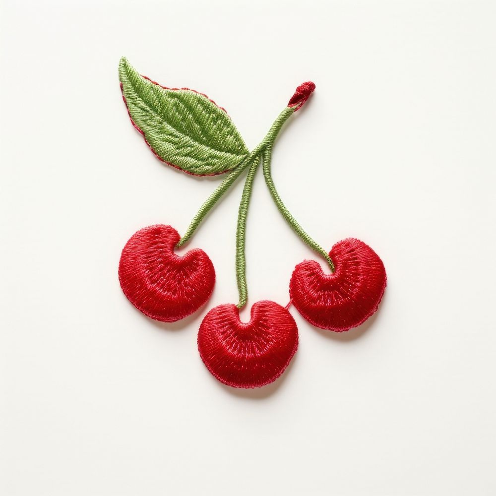 Cherry in embroidery style fruit plant food.