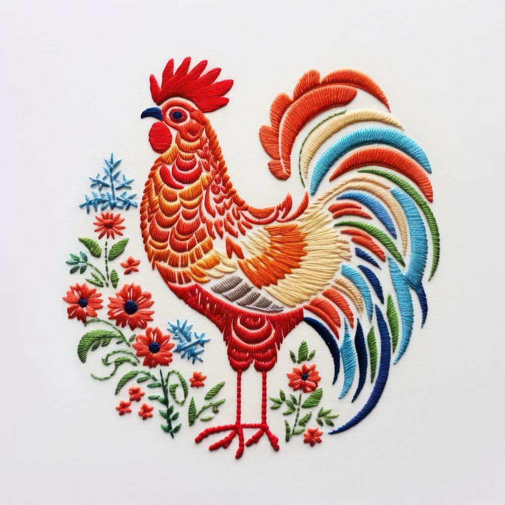 Chicken in embroidery style poultry pattern animal.
