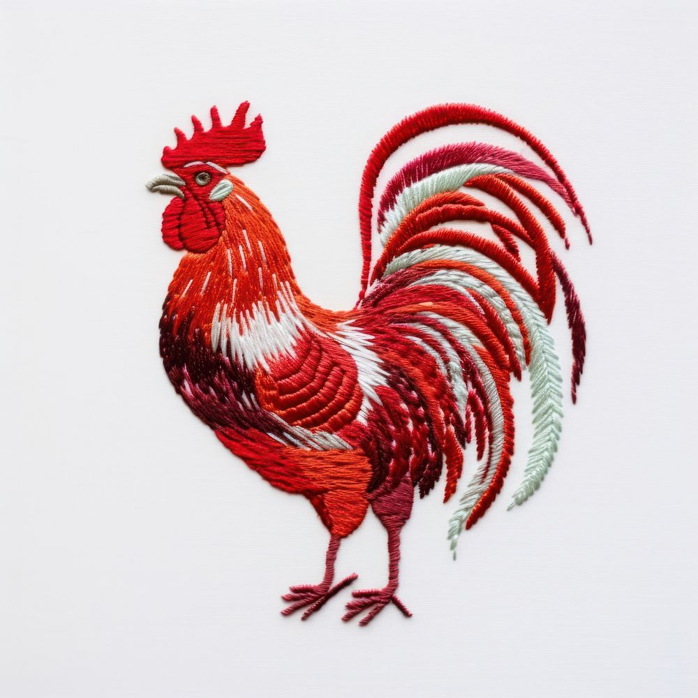 Chicken in embroidery style poultry animal bird.