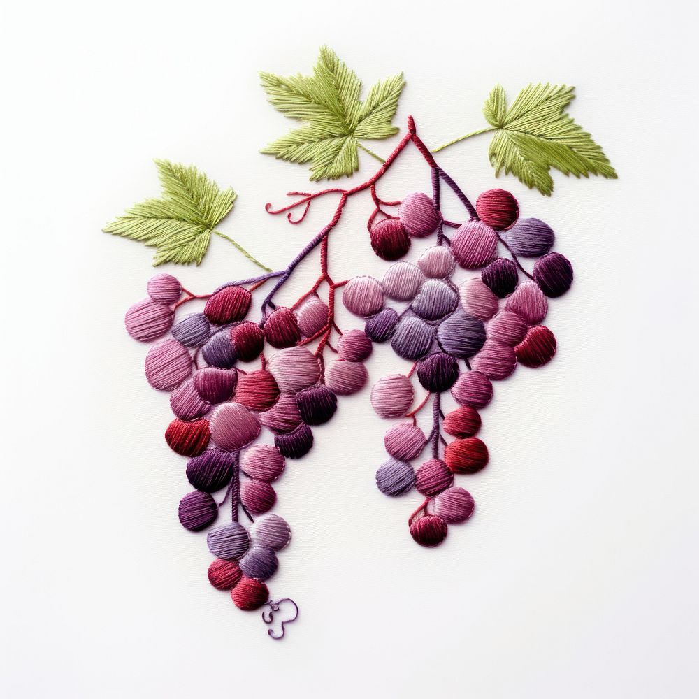 Grapes in embroidery style fruit berry plant.