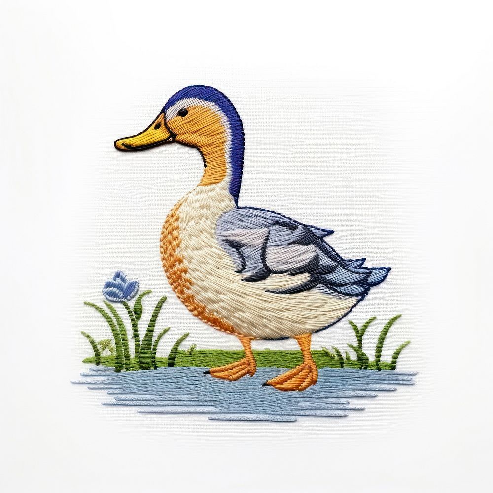 Duck in embroidery style animal goose bird.