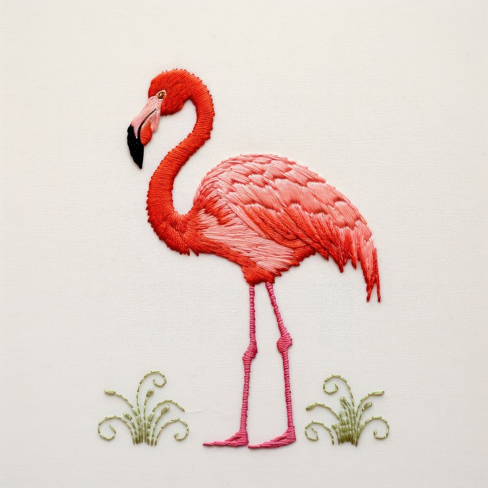 Flamingo in embroidery style animal bird beak.
