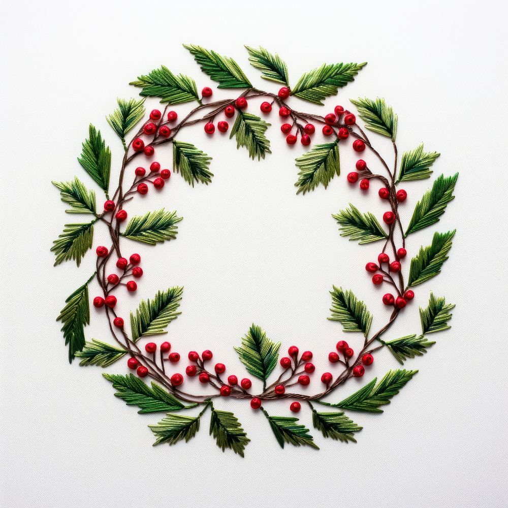 Holly wreath in embroidery style pattern plant leaf.
