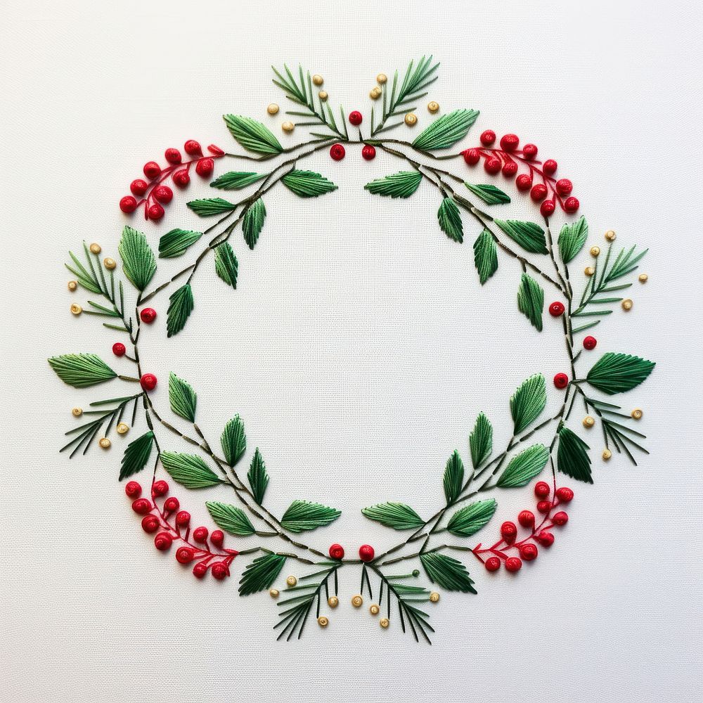 Holly wreath in embroidery style pattern celebration accessories.