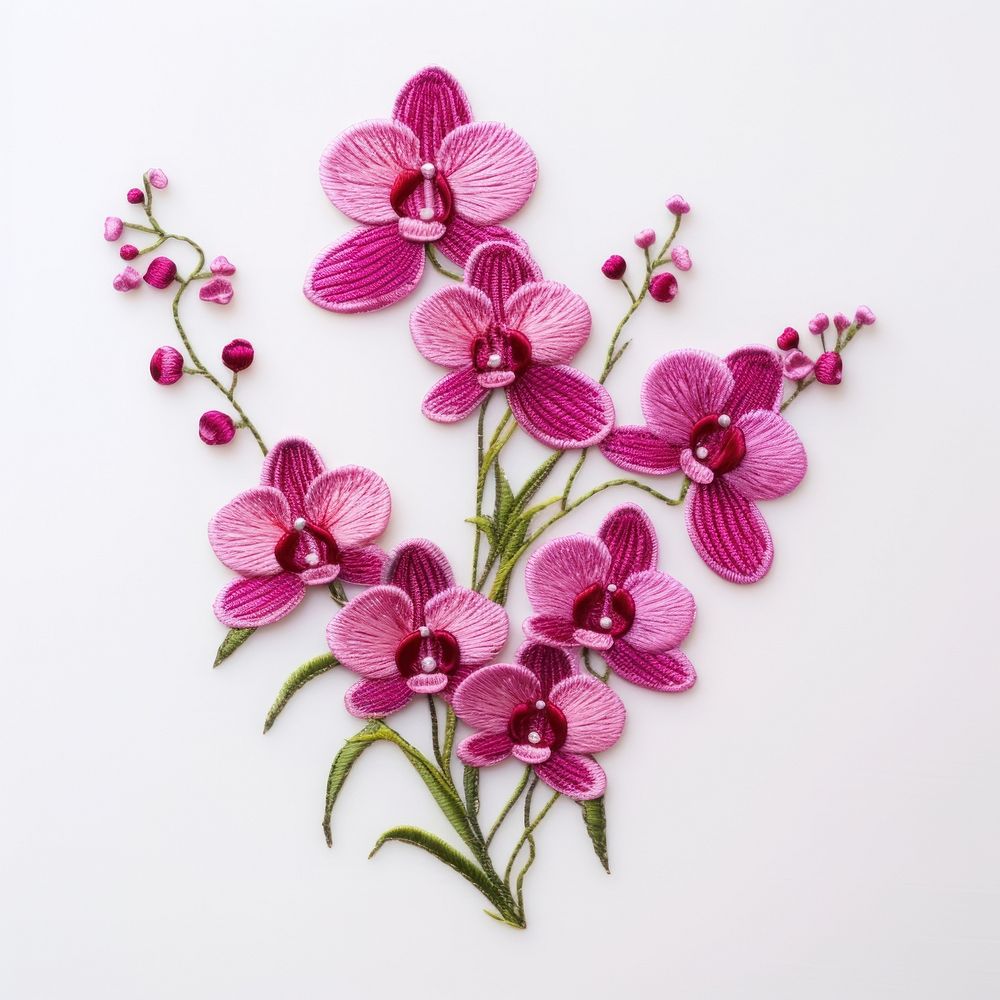 Orchid new year in embroidery style flower plant inflorescence.